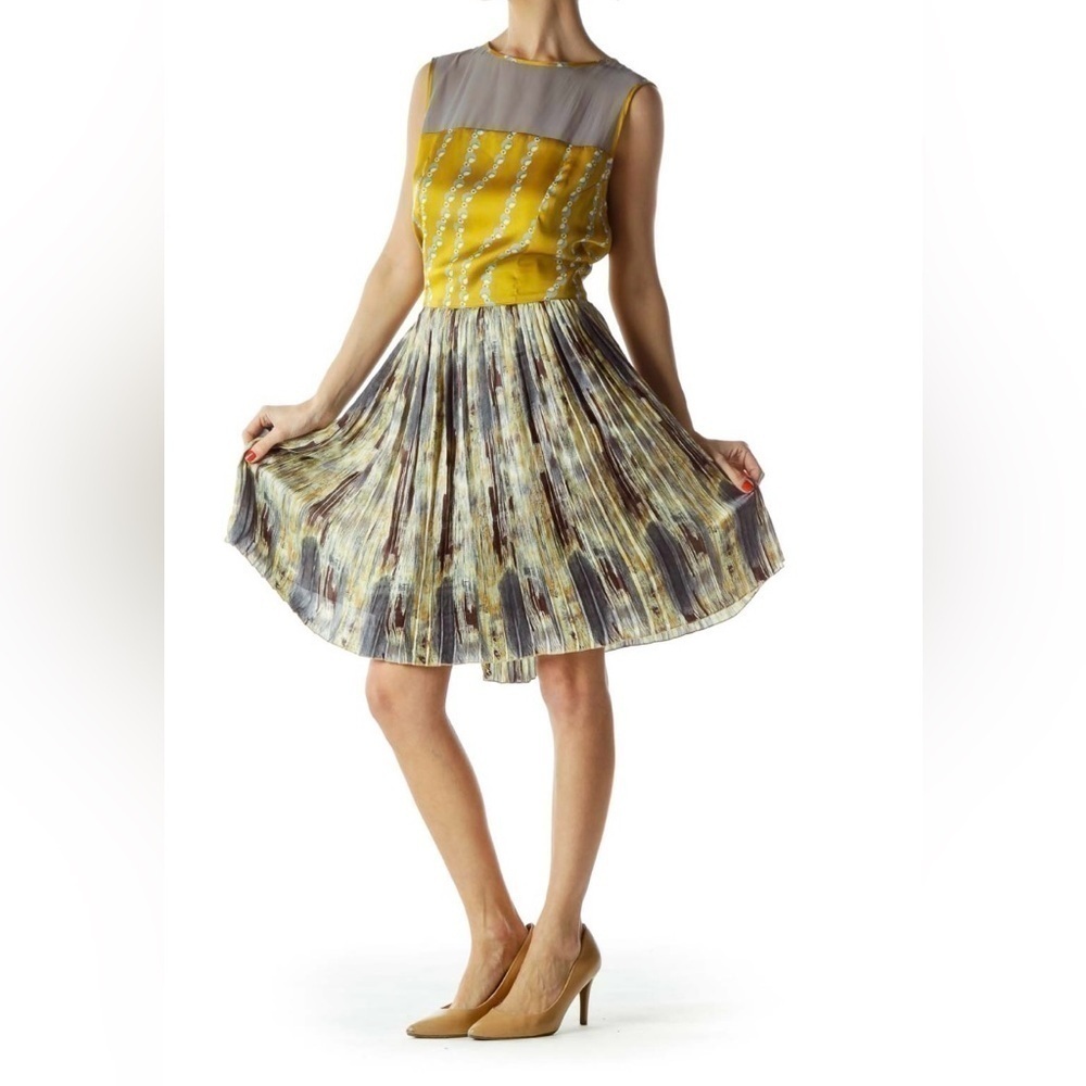 BCBG Yellow and Gray Mini Dress